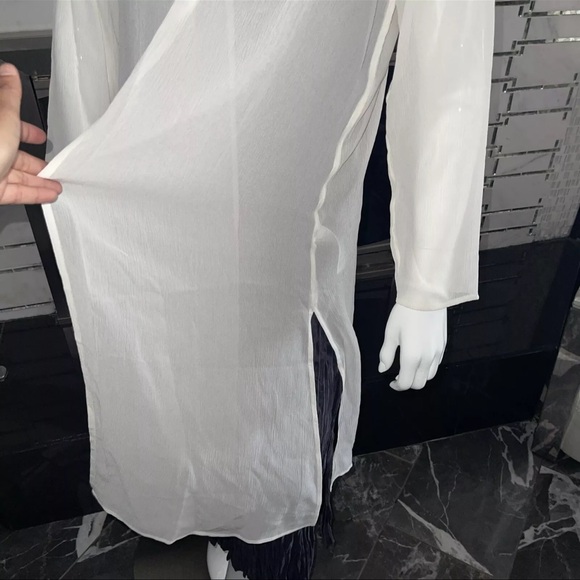 Eileen Fisher Bone Sheer  Open Front Silk Open  Long Jacket NWT - Picture 8 of 14